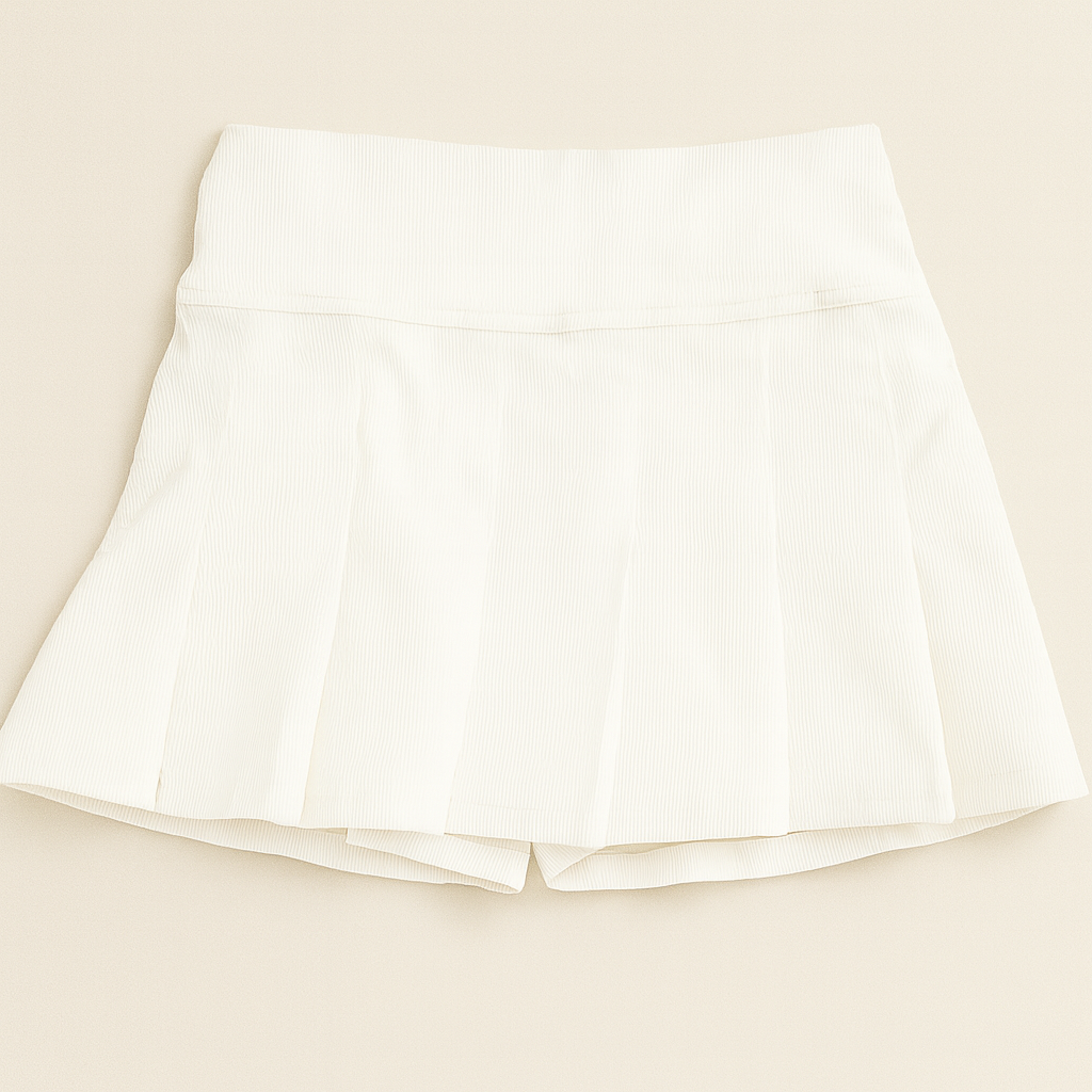 PLEATED CORD SKIRT FLORAL WHITE M