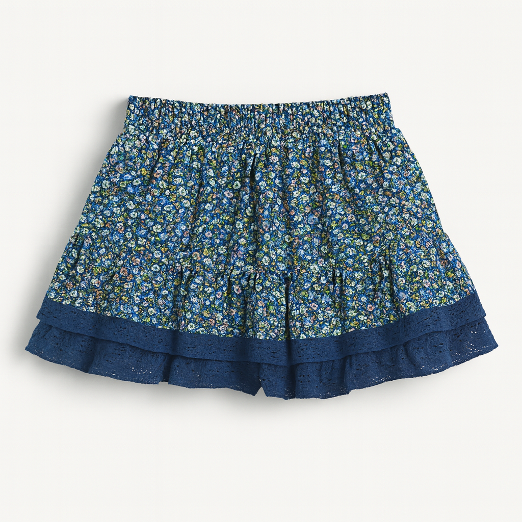 FLIPPY LACE HEM SKIRT FLORAL WHITE L