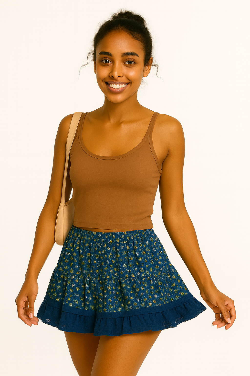 FLIPPY LACE HEM SKIRT FLORAL WHITE L