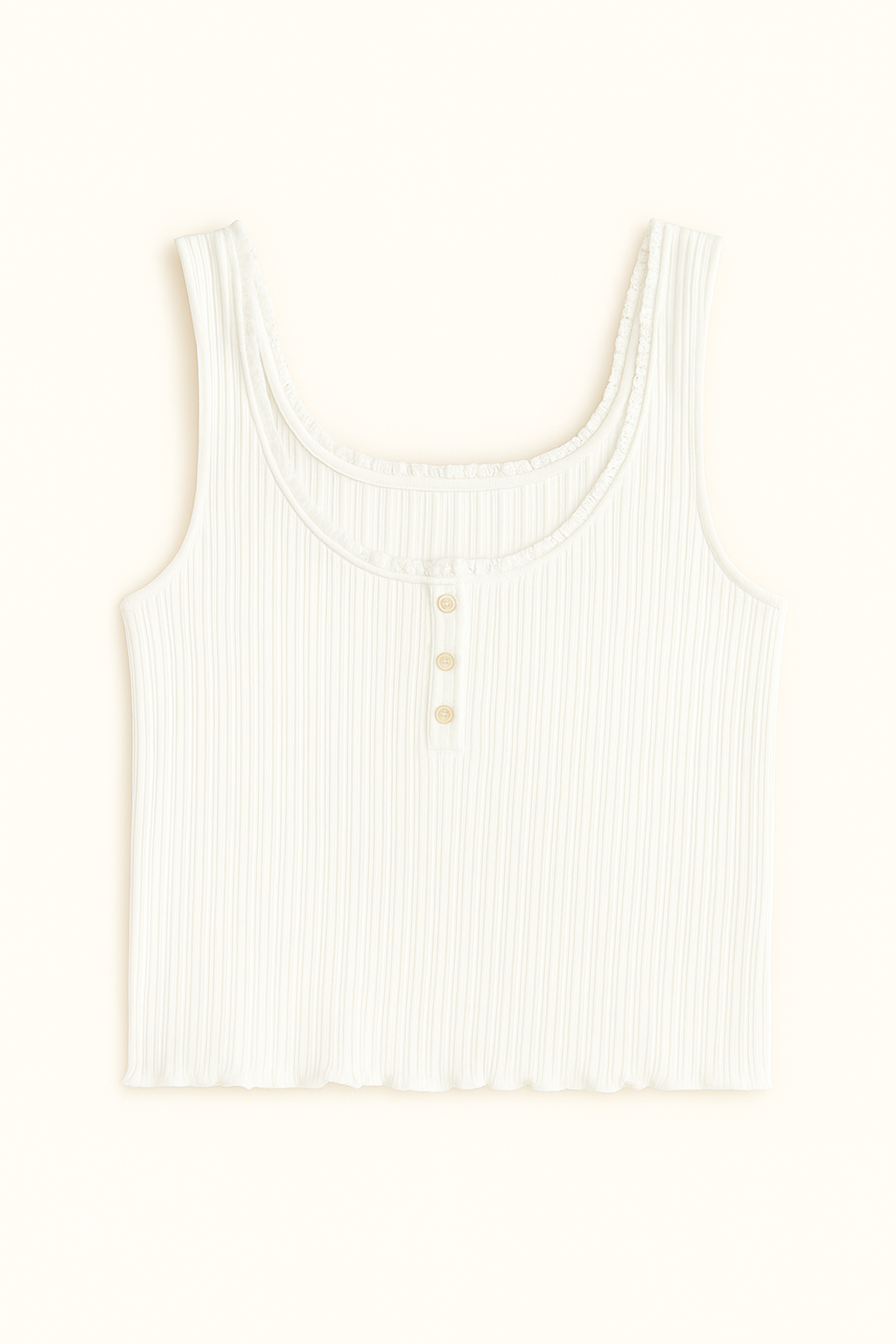 CROP LACE HENLEY TANK FLORAL WHITE M